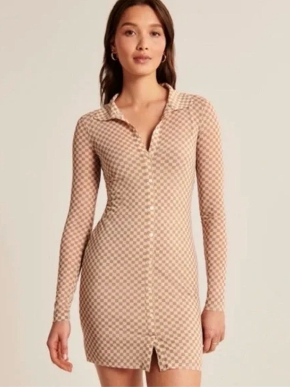 Abercrombie & Fitch Checkered Mesh Long-Sleeve Shirt Dress - Size M